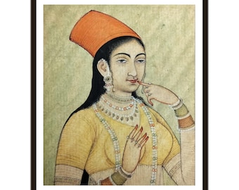 インドの細密画：鹿と女性、自然アート（10.5x13.5インチ） - Etsy 日本