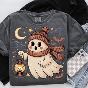 Cute Cozy Ghost PNG, Halloween Lantern Ghost Clipart, Autumn Fall Ghost Design, Spooky Cute Ghost Sublimation, Digital Download
