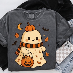 cute halloween ghost, pumpkin ghost png, kawaii ghost clipart, ghost with candy, halloween ghost art, autumn ghost png, trick or treat ghost