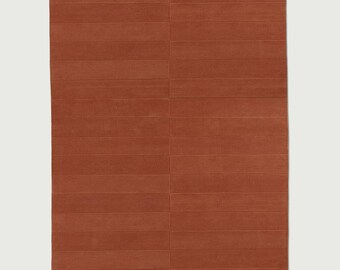 Alfombra Trace Rug Linen Earthy Copper escultórica de lana anudada a mano - Textura lineal 8x10 Alfombra para sala de estar