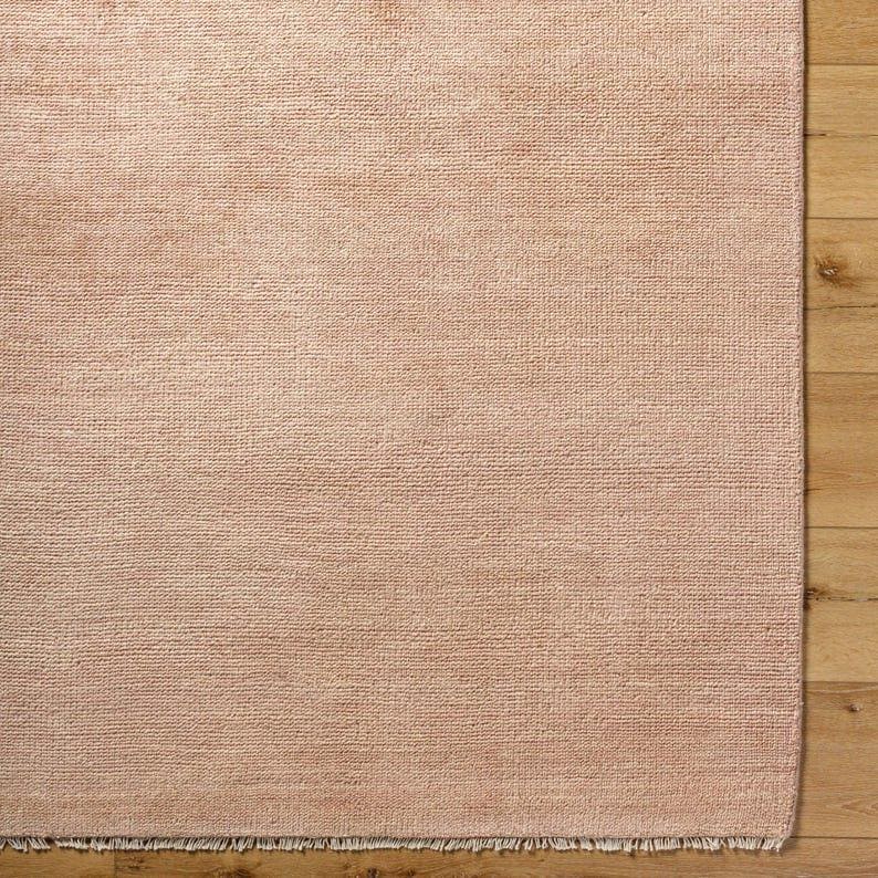 Hand Knotted Blush Pink Wool Rug – Solid Modern Carpet, Custom Size ...