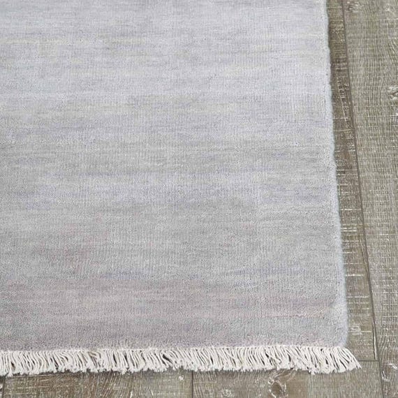 Hand Knotted Light Grey Wool Rug – Solid Minimalist Modern Carpet, Custom Size, Soft Wool Area Rug for Living Room Bedroom