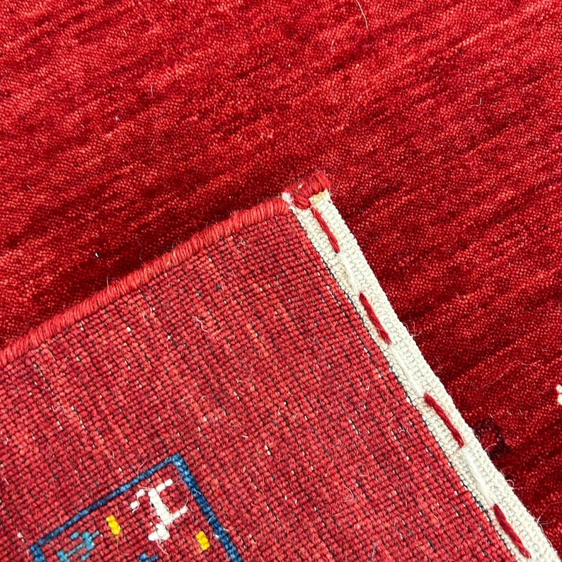 Red Woven Rug Handwoven Deep Red Gabbeh Wool Rug | Minimalist Tribal Geometric Design ...