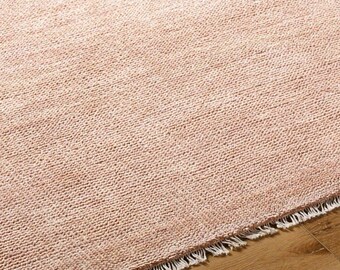 Hand Knotted Blush Pink Wool Rug – Solid Modern Carpet, Custom Size, Soft Minimalist Area Rug for Living Room & Bedroom Decor