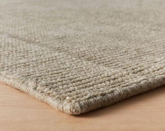 Earthy Green Hand Knotted Wool Rug – Solid Area Carpet for Living Room, Farmhouse Decor Rug 8x10 9x12, Handmade Wool Carpet
