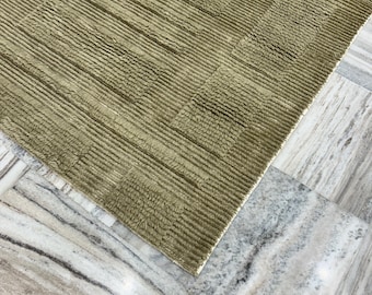 Olive Green Handmade Geometric Wool Rug, Modern Art Deco Area Carpet, Custom Size, Textured Soft Floor Mat, Luxury Living Room Decor