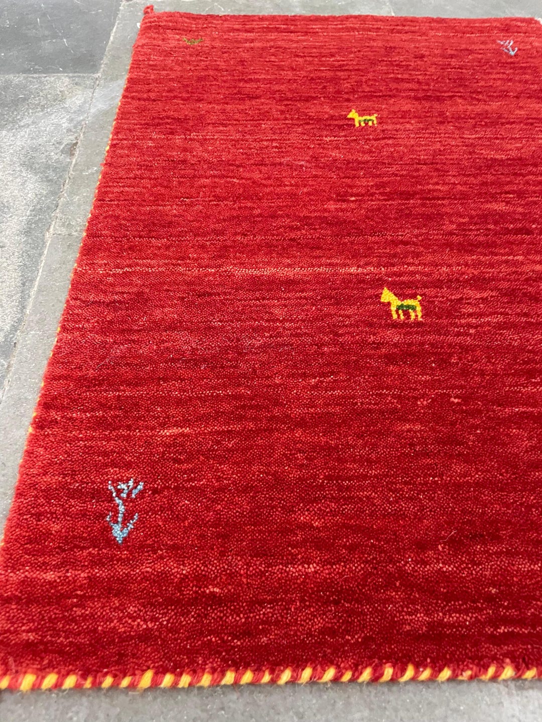 Hatchlu Rug Handmade Red Gabbeh Wool Rug | Tribal Animal Motif Soft Carpet | Rustic ...
