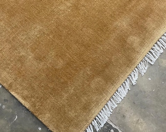 Hand Knotted Wool Rug – Camel Brown Minimalist Carpet | Custom Size Modern Flatweave | Sustainable Soft Living Room Decor