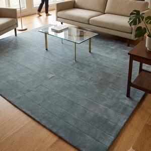 Alfombra Trace Rug de lino azul pizarra, escultural, de lana anudada a mano - Textura lineal, 9x12 imagen 4