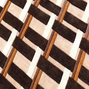 Mid Century Modern Hand Tufted Wool Rug - Plaid Lattice Geometric Area Rug in Ochre, Brown, Cream
