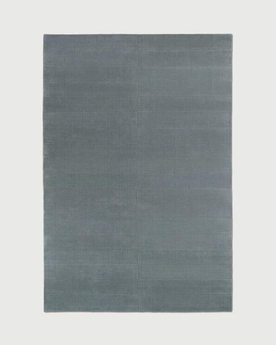 Trace Rug Linen Slate Blue Sculptural Hand-Knotted Wool Rug - Linear Texture 9x12 Rug