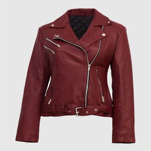 Women’s Burgundy Leather Jacket – Genuine Sheep Leather Outerwear – Birthday Gift for Her - Handmade Leather Jacket - Leather Jacket