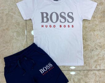 Uniseks Hugo Boss katoenen T-shirt en shorts streetwear zomeroutfit