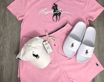 Rosa Polo Ralph Lauren Logo Baumwolle T-Shirt und Shorts Passende Set