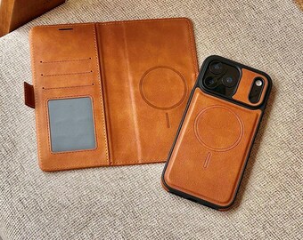 Personalized Samsung Galaxy Phone Case with Wireless Charging, Magnetic Detachable Case with Card Holder, Custom Initials Name Engraving