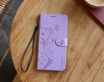 Personalized Samsung Phone Case Galaxy S26 S25 S24 S23 Plus Ultra, Customized PU Leather Case with Card Holder, Engraving Initials Name