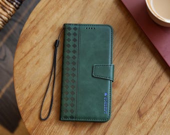 Personalized Samsung Phone Case Galaxy S26 S25 S24 S23 Plus Ultra, Custom PU Leather Phone Case with Card Holder, Engraving Initials Name