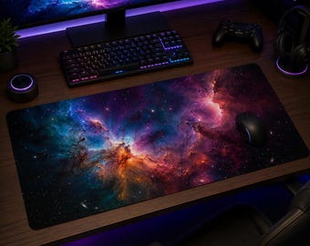 Schreibtischunterlage aus veganem Leder, Weltraumnebel, Mauspad mit Galaxienmotiv, kosmische Tastaturunterlage, Astronomie-Deko, Geschenk für Gamer