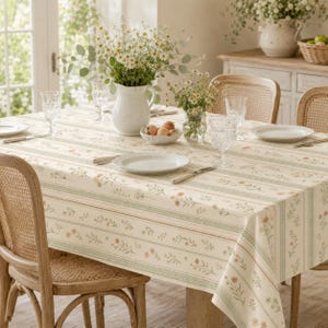 French Country Floral Tablecloth, Sage Green Botanical Table Cloth, Cottagecore Kitchen Decor, Round Rectangle Square