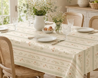 Mantel floral de estilo campestre francés, mantel botánico verde salvia, decoración de cocina estilo cottagecore, redondo, rectangular y cuadrado.