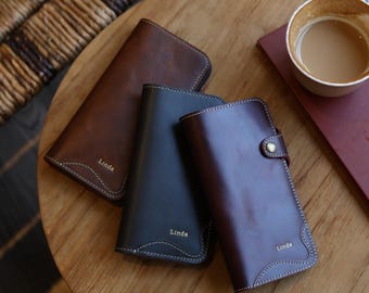 Personalized Case for iPhone 17/16/15/14/13, Genuine Leather iPhone Case with Card Holder and Lanyard, Customized Initials Name Engraving