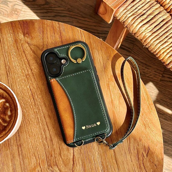 Personalized Samsung Phone Case, Galaxy S22 S23 S24 S25 Case with Card Holder and Finger Ring Kickstand, Customized Initials Name Engraving