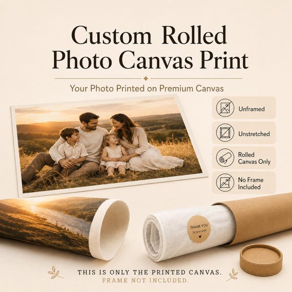 Custom Photo Canvas Print, Rolled Canvas Print From Photo, Personalized Unframed Canvas, Family Wedding Portrait Wall Art, Multiple Sizes