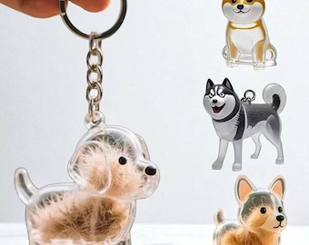 Pet Hair Keepsake Keyring – Transparent Memory Charm for Dog or Cat Fur – Pet Loss Remembrance Gift – Hair Storage Pendant Locket