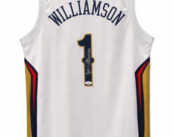 Camiseta blanca de los New Orleans Pelicans firmada a mano por Zion Williamson con certificado de autenticidad JSA.