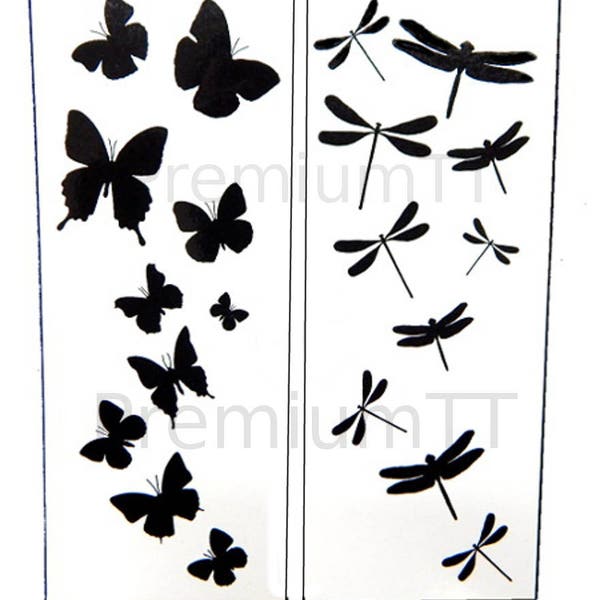 Libellule temporaire et papillon noir silhoutte tatouages (livraison gratuite!)