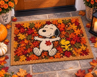 Cute Dog Fall Doormat, Autumn Leaf Front Door Mat, Thanksgiving Welcome Rug, Cozy Seasonal Home Decor,Funny Puppy Outdoor Door Mat,Fall Gift