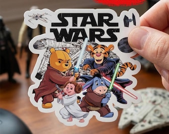 Vintage Star Wars Pooh Sticker, Jedi Pooh Parody Vinyl Decal, Galaxy Edge Cartoon Sticker, Waterproof Laptop Water Bottle Sticker,Car Magnet