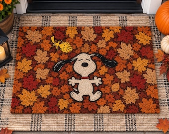 Cute Dog Fall Doormat, Autumn Leaf Front Door Mat, Thanksgiving Welcome Rug, Cozy Seasonal Home Decor,Funny Puppy Outdoor Door Mat,Fall Gift