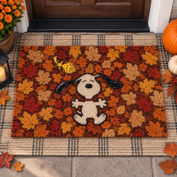 Cute Dog Fall Doormat, Autumn Leaf Front Door Mat, Thanksgiving Welcome Rug, Cozy Seasonal Home Decor,Funny Puppy Outdoor Door Mat,Fall Gift