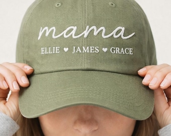 Custom Mama Hat with Kids Names, Personalized 3D Puff Embroidered Mama Cap, Gift for Mom, New Motherhood Baseball Hat, Custom Name Mama Hat