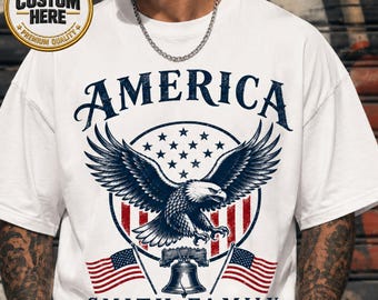 Camiseta personalizada para vacaciones familiares, camiseta patriótica con águila americana, camiseta del 4 de julio, conjunto de ropa familiar a juego con la Campana de la Libertad vintage de 1776.