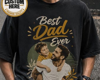 Personalised Photo Dad Shirt, Custom Daddy Picture TShirt, Grandpa Portrait Gift, Papa Photo Tee Family Birthday Fathers Day Present Top
