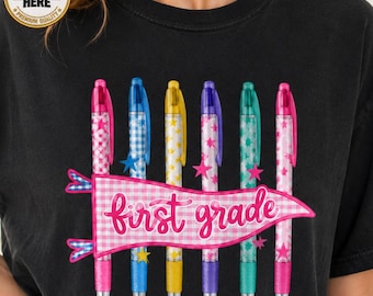 Camiseta personalizada para el curso, camiseta retro para la vuelta al cole, camiseta moderna con banderín escolar, sudadera de cuello redondo de colores vibrantes, regalo personalizado para profesores