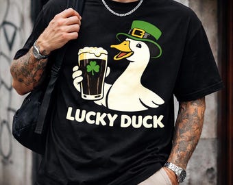 Lucky Duck St Patrick’s Day Shirt, Funny Irish Goose Beer Graphic Tee, Clover Pint Pub Design, Streetwear T-Shirt, St Paddy Sweatshirt Gift