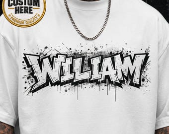 Camiseta personalizada con nombre estilo graffiti, camiseta urbana personalizada con nombre, camiseta con texto personalizado, camiseta gráfica de estilo urbano.