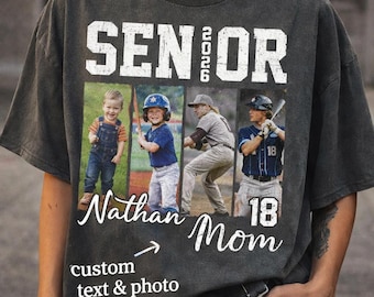 Custom Senior Baseball Mom Shirt 2026, Personalized Baseball Player Photos Shirt, Baseball Mama Shirt with Name and Number
