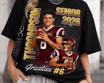 Personalized Football Basketball Player Senior Night Shirt, Custom Photo Bootleg Graduation Tee, Class of 2026 Athlete Gift