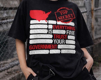 Everything Is Fine Trust Your Government Comfort Colors Shirt, Funny Political T-Shirt, Conspiracy Theory Humor Gift, Classified Unisex Tee