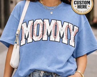 Light Blue Baseball Mommy Top, Personalized Retro Sports Mama Tee, Distressed Baseball Stitching Shirt, Custom Team Spirit Mom Gift