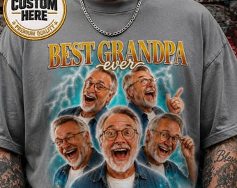 Personalized Best Grandpa Ever Shirt, Custom Grandpa Face Tee, Funny Grandfather Gift, Photo Collage Shirt