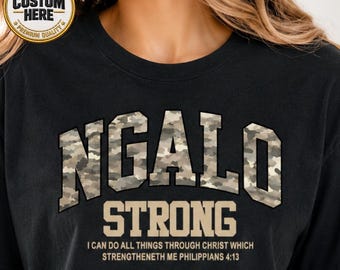 Custom Camo Strong Shirt | Personalized Camouflage Tee | Christian Varsity Shirt | Custom Last Name Tee