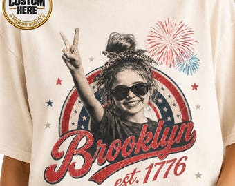 Custom Photo 4th Of July Shirt Vintage 1776 T-shirt Retro Independence Day Tee Personalized Patriotic Kids Childhood Shirt
