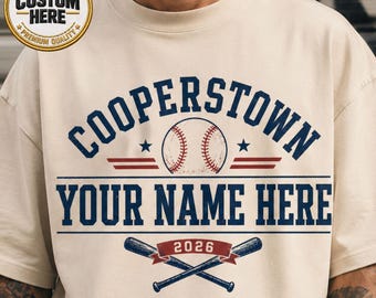 Camiseta de béisbol personalizada, regalo personalizado para aficionados al béisbol de Cooperstown, camiseta retro de equipo de béisbol, ropa deportiva vintage de béisbol con nombre personalizado 2026