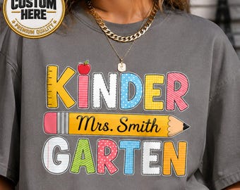 Camiseta personalizada por nivel escolar, camiseta personalizada para maestra de jardín de infantes, nombre personalizado de la maestra, camiseta de regreso a clases