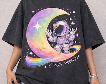 Moon Joy Space Shirt, Vintage 90s Bootleg Astronaut Shirt, Retro Moon and Stars Graphic Tee, Sci-Fi Gift, Oversized Space Aesthetic Apparel